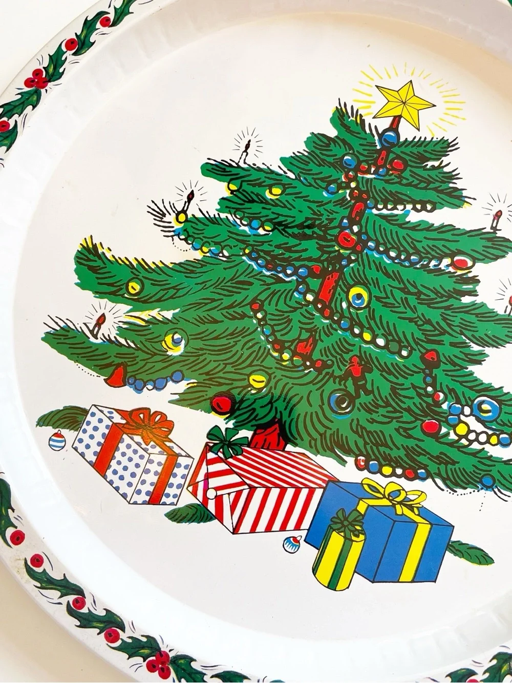 Vintage Christmas Tree 13” Metal Platter